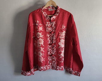 Red Silk Blouse Jacket - Vintage 00s Chicos - Womens Size XL (3)