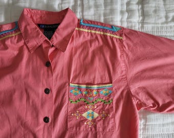 Rosa broderad skjorta från Southwest - Vintage 90-tals IB Diffusion - Damstorlek 14