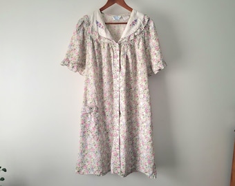 Vintage Oma Nachthemd - Floral Haus Kleid Snap Front - Damengröße 2X