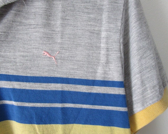 80s Puma Polo Shirt Gray Blue Yellow Stripe Vinta… - image 5