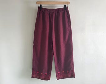 Linen Blend Cropped Pants - Vintage Karen Scott - Womens Small