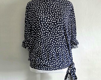 Polka Dot Tie Waist Blouse - Vintage Diane Fres - Womens Size Small