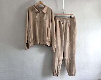 Silk Leisure Track Set - Vintage 80s Oleg Cassini - Mens Size XL