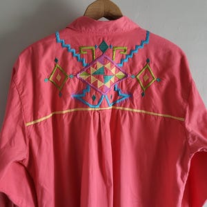 Camicia rosa stile western ricamata - Vintage anni '90 IB Diffusion - Taglia donna 14