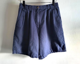 High Waist Linen Cotton Shorts - Vintage 80s 90s Milano - Womens Size 8