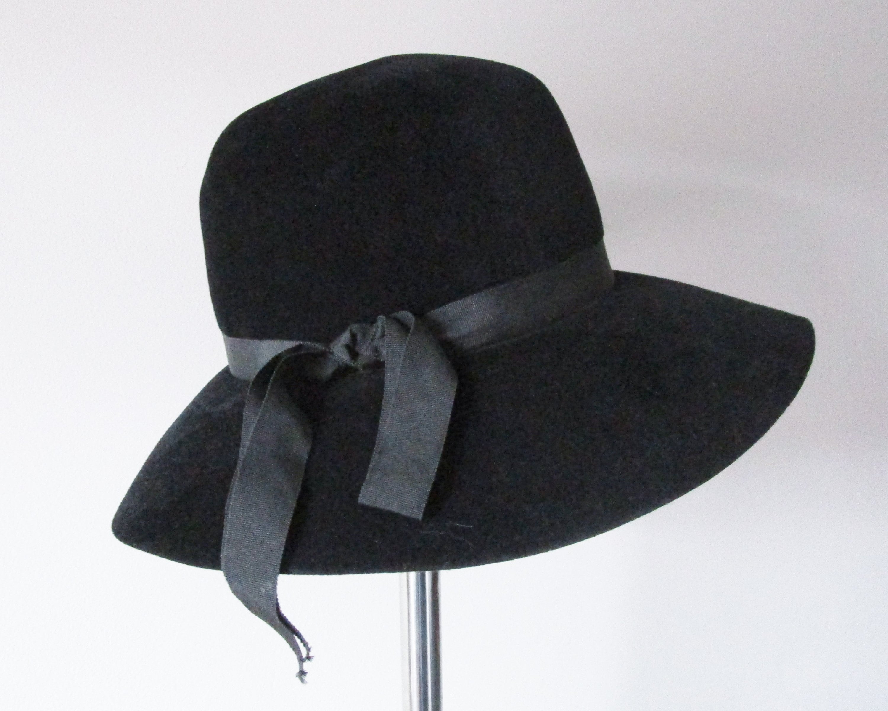 Vintage Black Floppy Hat Genuine Velour 