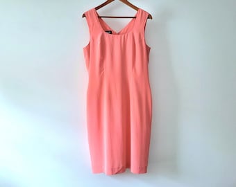 Vestido tubo de seda vintage de los años 90 - Minivestido con forro rosa coral - Talla M/L
