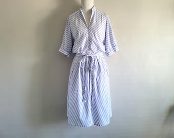 Purple White Stripe Dress - Vintage 70s - Size 8
