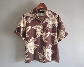 Silk Button Down Tropical Shirt - Vintage Sag Harbor - Womens Size 14