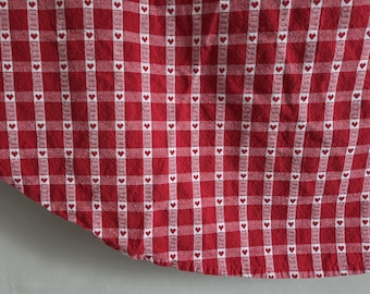 Red White Check Heart Tablecloth - Vintage Round Cotton 58 inch