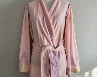 70s Pastel Bathrobe with Belt - Vintage Bill Tice - Womens Medium