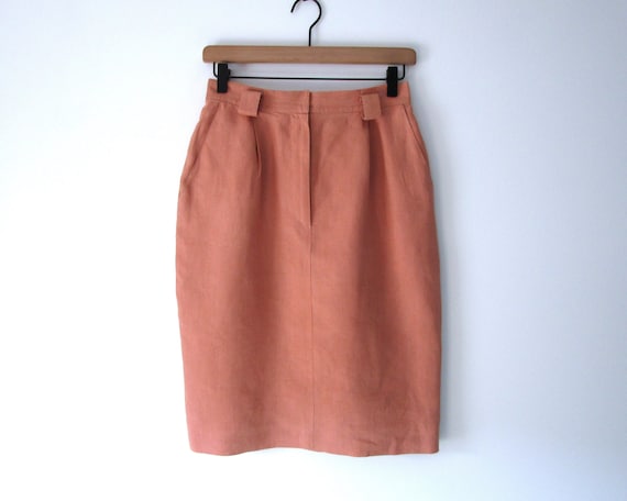 Vintage Linen Pencil Skirt Terra Cotta Clay Pink … - image 2