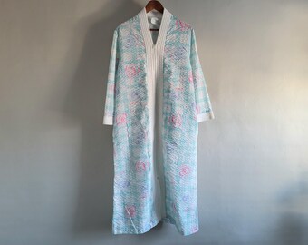 Zip Front House Dress Bathrobe - Vintage 80s Miss Elaine - Small Medium