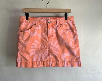 Pink Floral Mini Skirt - Vintage 00s Gap Jeans - Womens Size 6