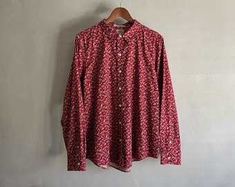 Camisa de algodón roja con estampado floral - Estilo vintage de los años 2000 de LL Bean - Talla XL para mujer