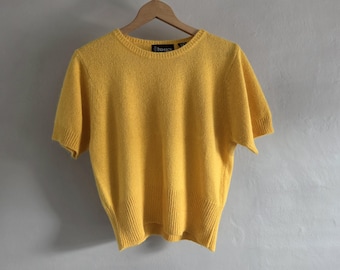 Silk Angora Short Sleeve Yellow Sweater - Vintage 90s Stefano - Womens Size Large