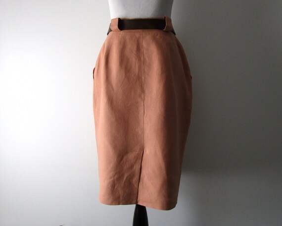 Vintage Linen Pencil Skirt Terra Cotta Clay Pink … - image 7