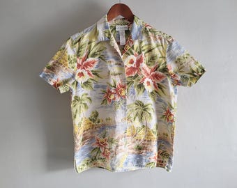 Tropical Linen Shirt - Vintage 90s Jones New York - Womens Size Small