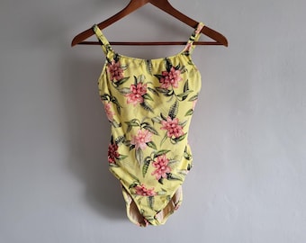 Yellow Floral One Piece Bathing Suit - Vintage Y2K Leilani - Size 8