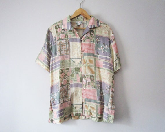 Silk Shirt STUNT Beige Pastel Oversize Unisex Vin… - image 1