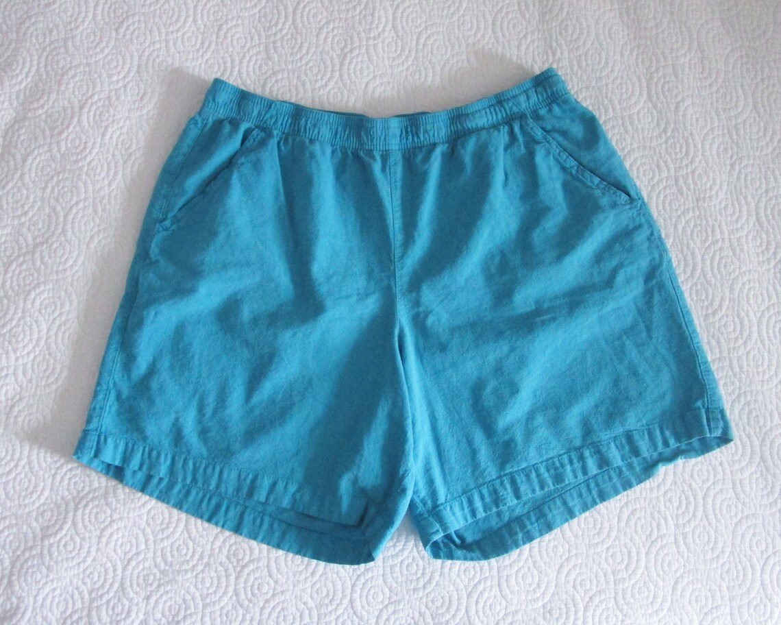 Vintage Erika Turquoise Cotton Shorts Womens Bermuda Elastic | Etsy