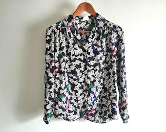 Abstract Pattern Blouse - Vintage 80s Maygene - Womens Small