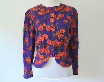 Roses Sidenblus - Vintage 70-80-tal - Lila Röd - Damstorlek 4