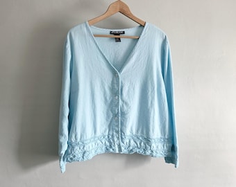 Linen Blend Crochet Blouse - Vintage JG Hook - Womens Size XL