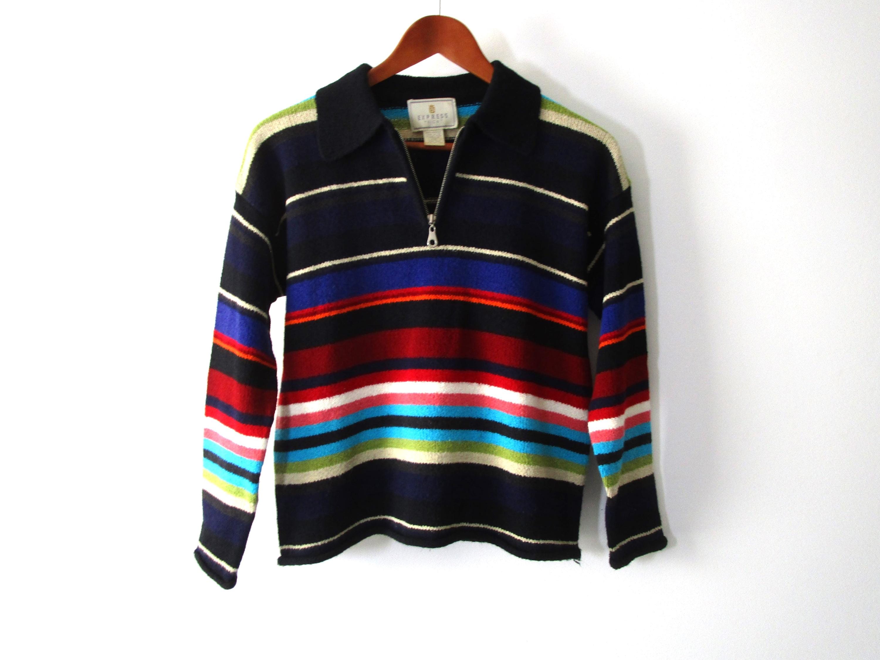 90s Express Striped Quarter Zip Sweater - Vintage Knit Top XS - Etsy