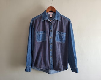 Denim Plaid Button Down - Vintage 90s Kikomo - Womens Size Medium