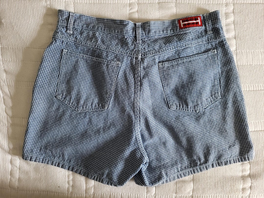 90s Gingham Denim Shorts Womens Vintage Size 14 Large XL / Halston ...