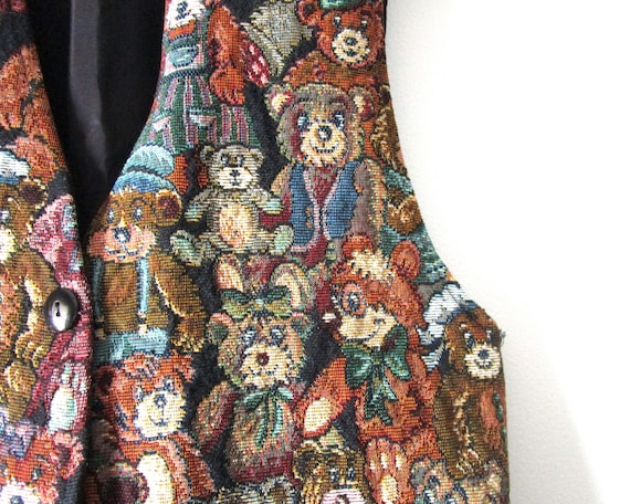 Vintage Teddy Bear Vest 90s Tapestry Weave Vest T… - image 1