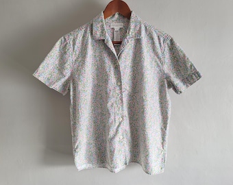 Linen cotton Ditsy Floral Blouse - Vintage 90s Jones New York - Womens Small