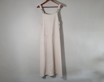 Khaki Overall Dress - Vintage 90s Utilty Minimalism - Womens Small Petite