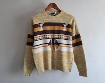 Mens 70s Graphic Sweater - Vintage National Shirt Shop - Size Medium