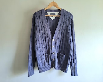 Long Cableknit Cardigan - Vintage 90s Woods and Gray - Womens Size Medium