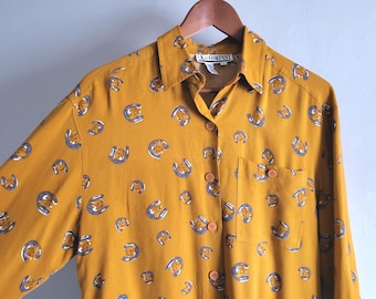Horse Print Button Down Blouse - Vintage 90s SK & Company - Womens Size 10