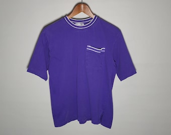 Purple Pocket Crew Neck Tee - Vintage 80s - Womens Size Small