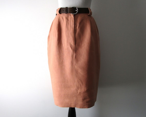 Vintage Linen Pencil Skirt Terra Cotta Clay Pink … - image 1