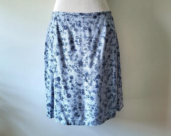 Falda pantalón corta cruzada de rayón con lazo floral azul para mujer, talla vintage 12/90