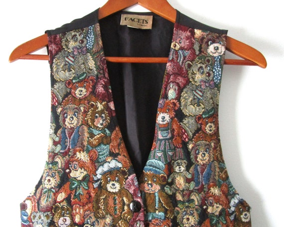 Vintage Teddy Bear Vest 90s Tapestry Weave Vest T… - image 5