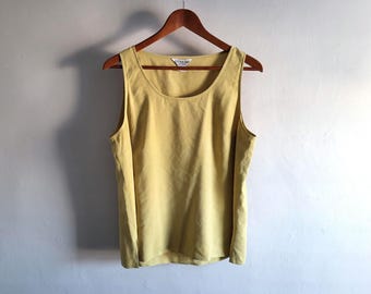 Lemon Lime Silk Linen Tank - Vintage 90s Citron - Womens Size XL