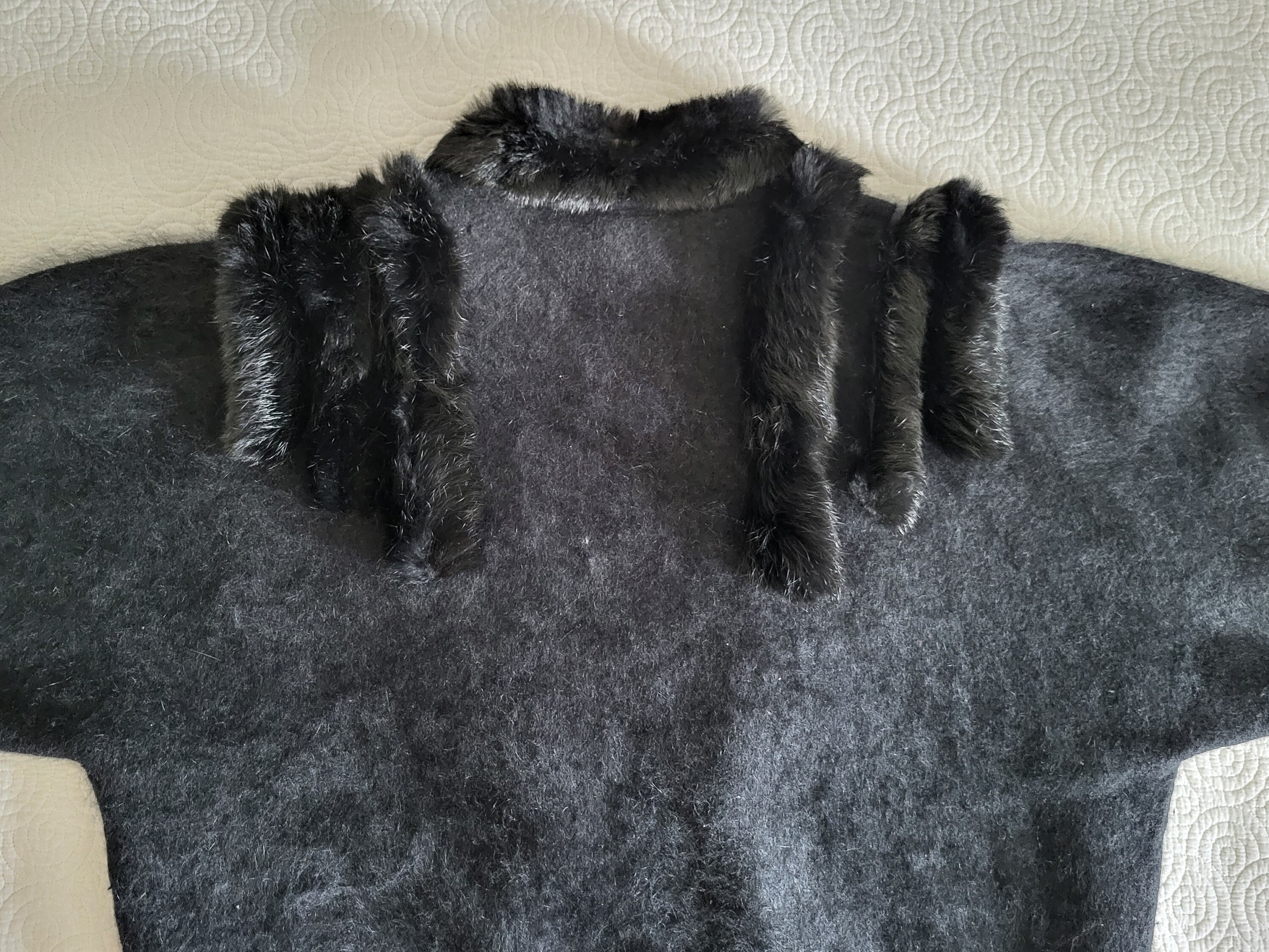 Angora Rabbit Fur Trimmed Cardigan Sweater Jacket Large XL