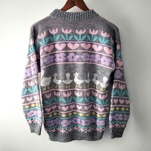 80s Duck Floral Sweater: Vintage Nan Dorsey Knit Pullover, Pastel