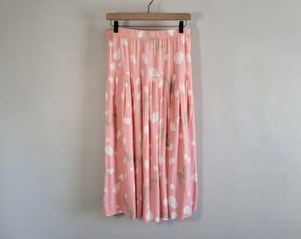 Pink Dotted Maxi Skirt - Vintage 80s By Krush - Womens Size Medium Large