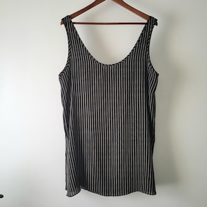 Camiseta de tirantes de lana a rayas - Vintage años 90 Anne Klein II - Negro y beige - Talla 12 XL de mujer