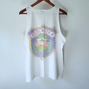 Camiseta sin mangas con estampado de gecko hawaiano - Vintage años 90 - Algodón - Fabricada en EE. UU. - Talla grande para hombre