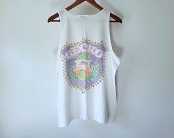 Canotta con grafica Gecko Hawaii - Vintage anni '90 - Cotone - Prodotto negli USA - Taglia Large da uomo