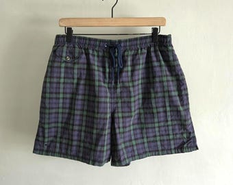 Plaid Cotton Swim Trunks - Vintage 90s Winners - Mens Size Medium