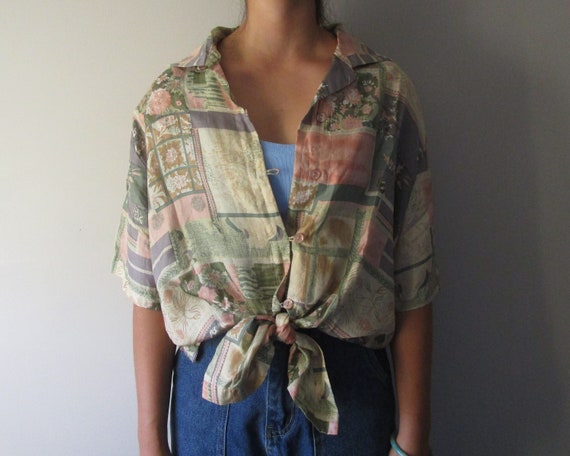 Silk Shirt STUNT Beige Pastel Oversize Unisex Vin… - image 8